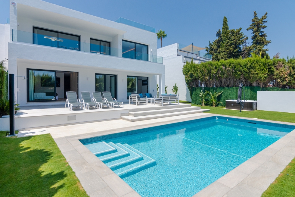 Modern villa with pool and terraced garden